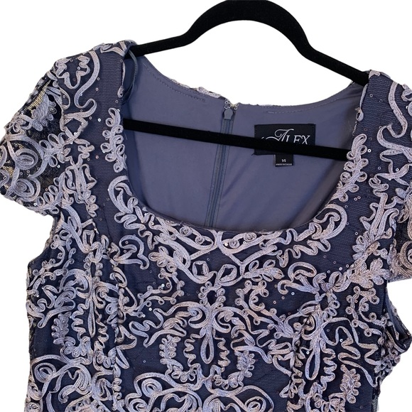 Alex Evenings Size 14 Navy/Silver w/ Sequins Cap Sleeve Dress - Picture 3 of 10